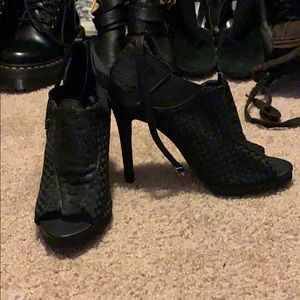DOLLS KILL Black open toe ankle strap booties